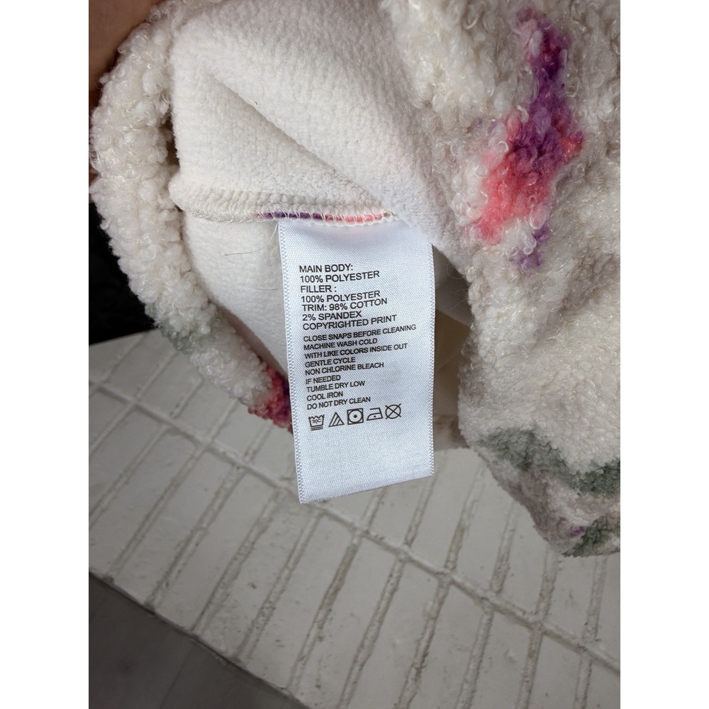 Tommy Bahama Women's XL Ivory Floral Sherpa Snap Pullover Fleece Jacket - Picture 3 of 5